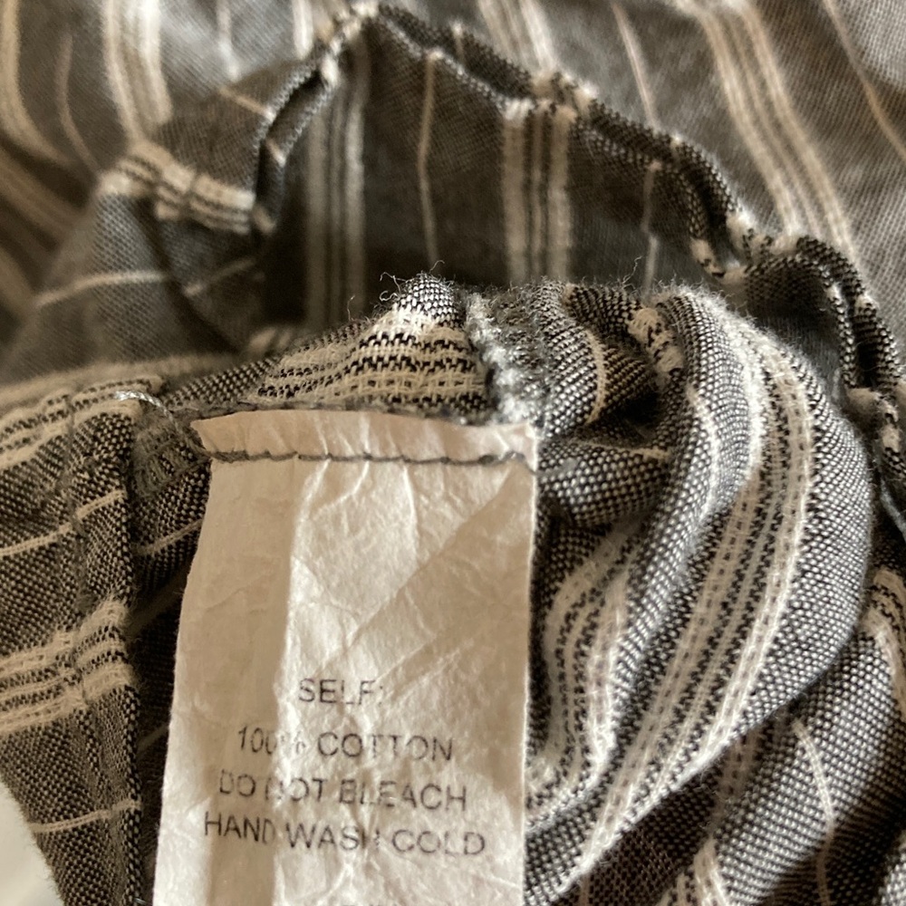 EUC Andrée by Unit Dress Babydoll Tiered Cotton Gray White Striped Ruffle Large - Picture 6 of 8